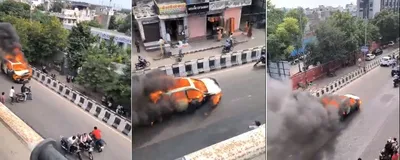 video  जयपुर में सड़क पर दौड़ती रही बर्निंग कार  ड्राइवर ने छलांग लगाकर बचाई जान