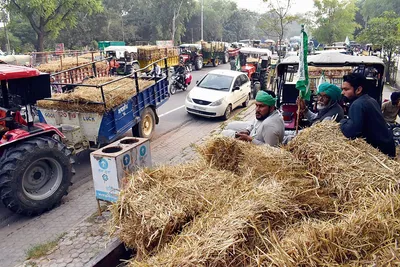 पराली से भरी ट्रालियों के साथ डीसी दफ्तर के बाहर रोष प्रदर्शन