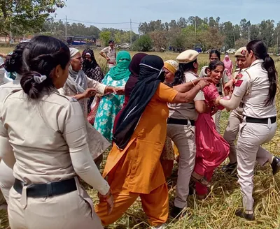 पावर ग्रिड लाइन बिछाने को लेकर नाहरा गांव में दूसरे दिन भी तनातनी